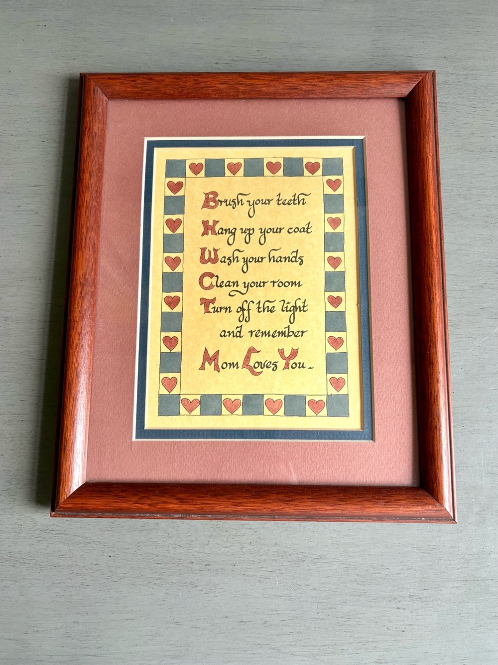 VTG 80-90s Framed Mom Loves You Wall Art Decor Farmhouse Country -Pink Blue